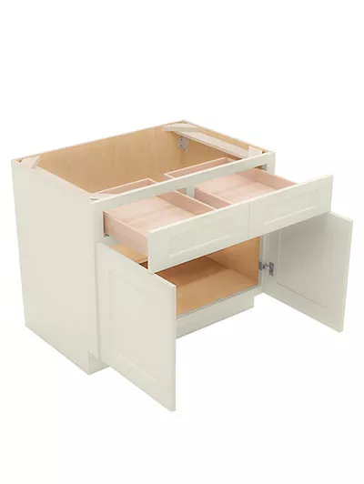 SA-B36: Shaker Antique White 36″ Double Door Double Drawer Cabinet
