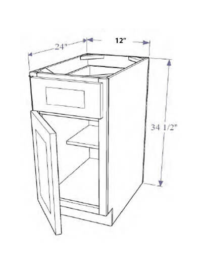 Natural Shaker 12″ Base Cabinet, One Drawer, One Door