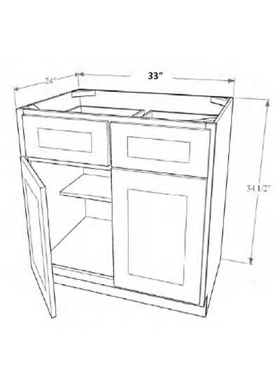 Natural Brown Shaker 33″ Base Cabinet, Two Drawers, Two Doors