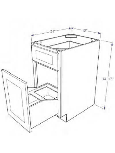 Natural Brown Shaker 18″ Trash Can Pull Out, Two Drawers