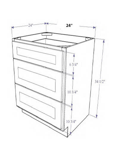 Natural Shaker 24″ Three Drawer Base Cabinet