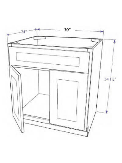 Natural Brown Shaker 30″ Sink Base Cabinet, Two Doors