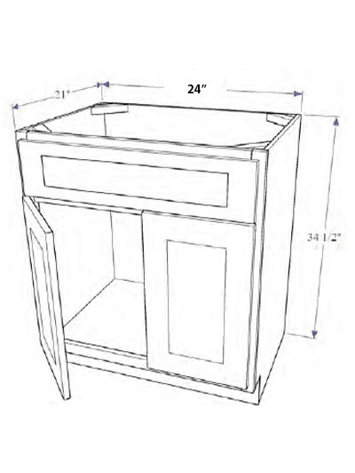 Natural Brown Shaker 24″ Vanity Sink Base Cabinet, Two Doors