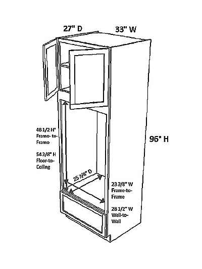 Unfinished Shaker Oven Pantry W33″ x H96″ x D27″
