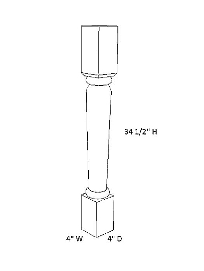 Unfinished Shaker Post Leg W4″ x H34.5″ x D4″