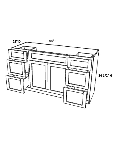 Unfinished Shaker Vanity Sink Base With 6 Drawers Van48d 6