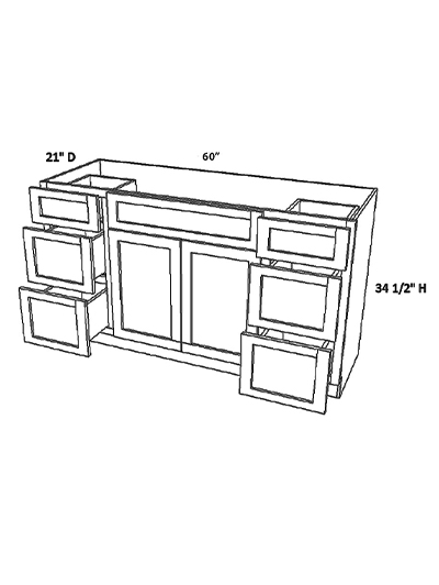 Unfinished Shaker Vanity Sink Base With 6 Drawers Van60d 6