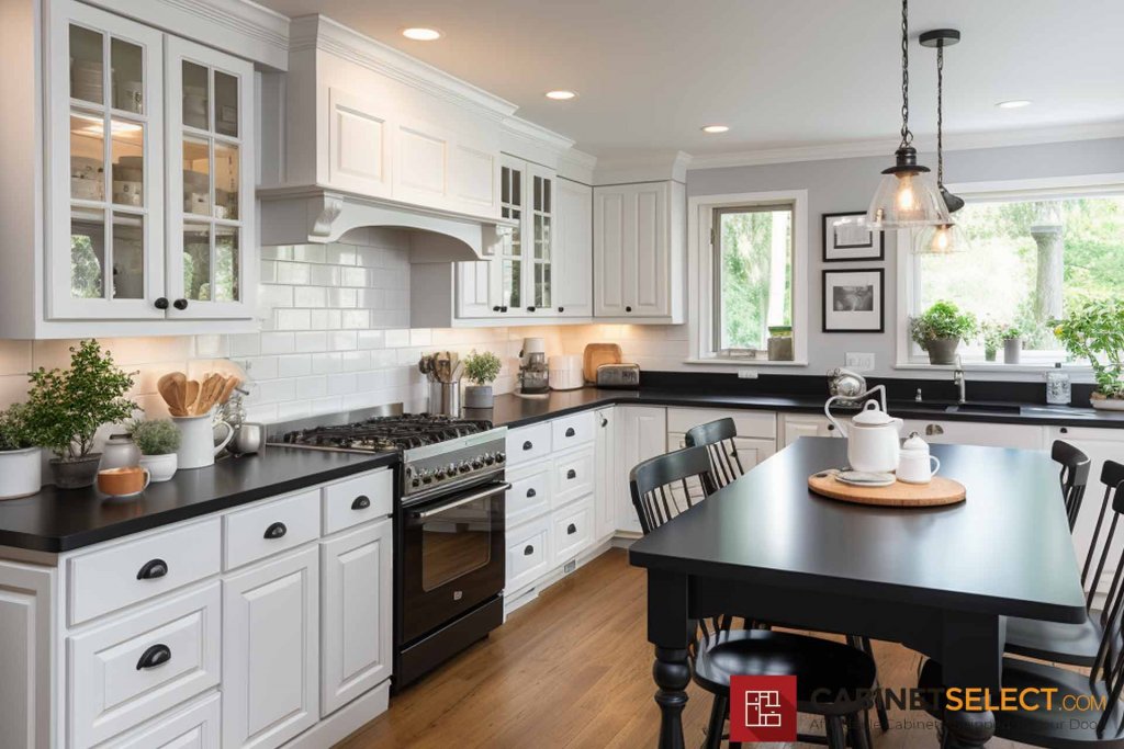 Timeless White Cabinets Black Appliances 2