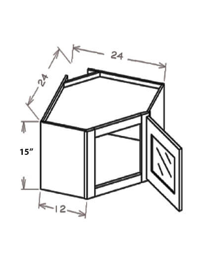 SCN-DCW2415GD: Shaker Cinder Glass Door Diagonal Wall Stacker Cabinet 15″ H