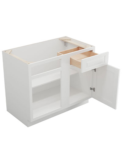 GW-BBLC42/45-39W: Gramercy White 42″ 1 Drawer 1 Door Blind Corner Base Cabinet