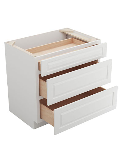 GW-DB30(3): Gramercy White 30″ 3 Drawer Base Cabinet