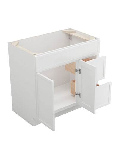 PW-S3621BDR-34-1/2″: Petit White Shaker 36″ Right drawers (2) Vanity