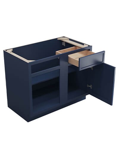 PD-BBLC42/45-39″ W: Petit Blue Shaker 42″ 1 Drawer 1 Door Blind Corner Base Cabinet