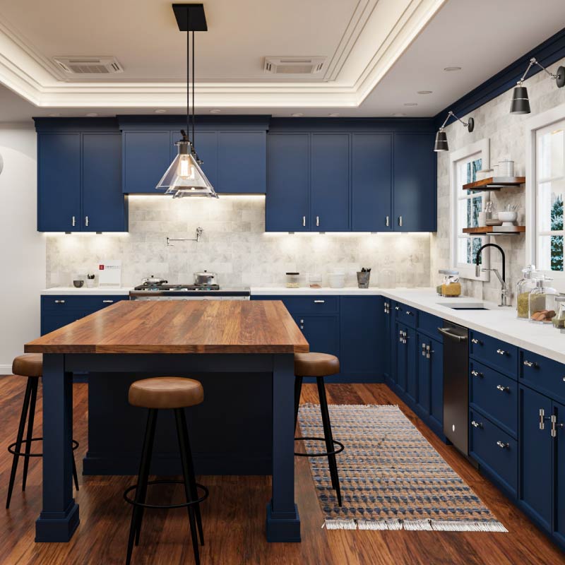 Petit Blue Shaker Cabinet Kitchen | CabinetSelect.com