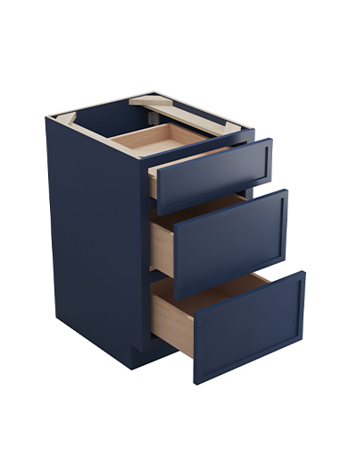 PD-DB24(3): Petit Blue Shaker 24″ 3 Drawer Base Cabinet