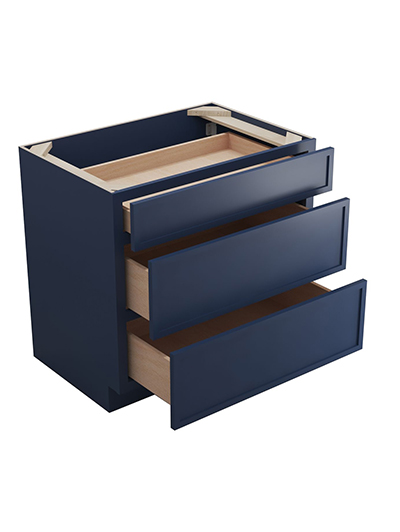 PD-DB36(3): Petit Blue Shaker 36″ 3 Drawer Base Cabinet
