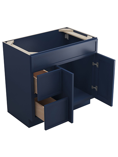 PD-S3621BDL-34-1/2″: Petit Blue Shaker 36″ Left drawers (2) Vanity