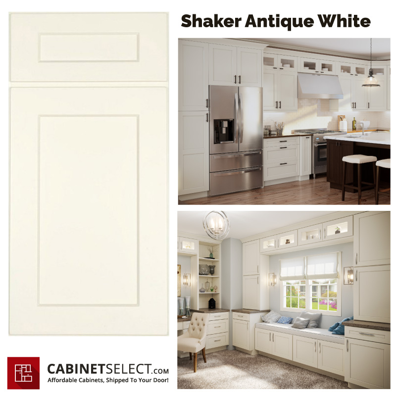 Shaker Antique White Kitchen Cabinet Line | CabinetSelect.com