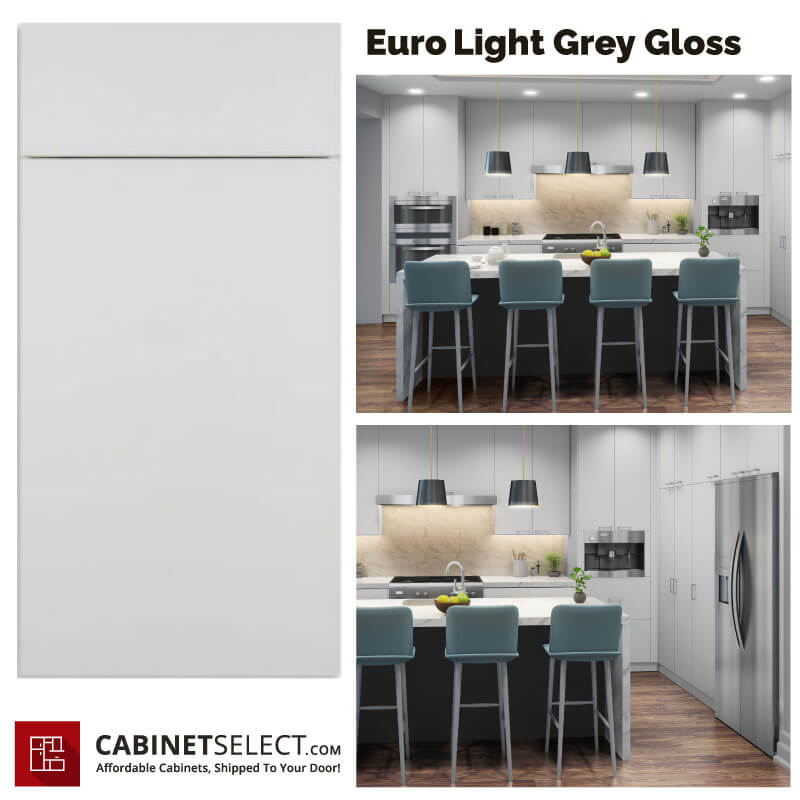 Euro Light Grey Gloss Kitchen Cabinet Line | CabinetSelect.com