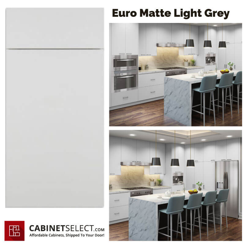 Euro Matte Light Grey Cabinets – 10ft Run