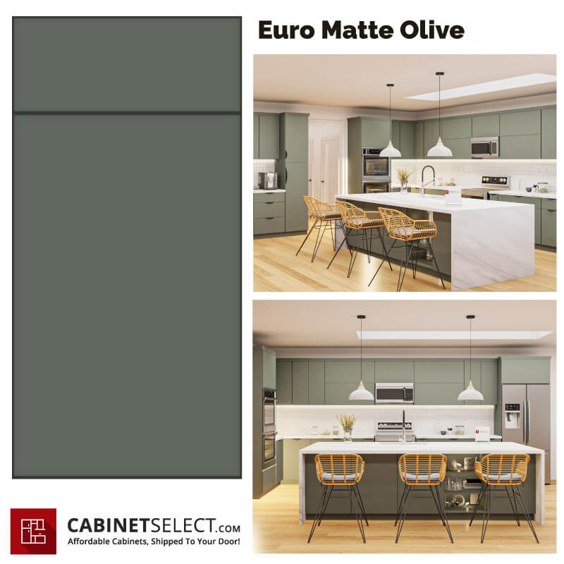 Euro Matte Olive Cabinets – 10ft Run