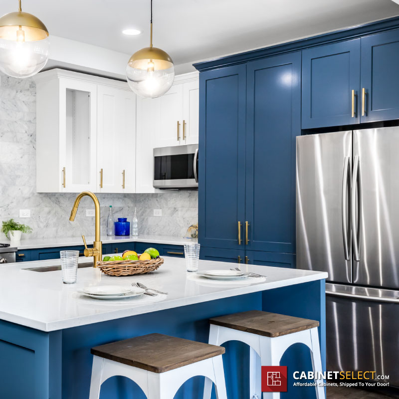 Blue White Cabinets Contrast