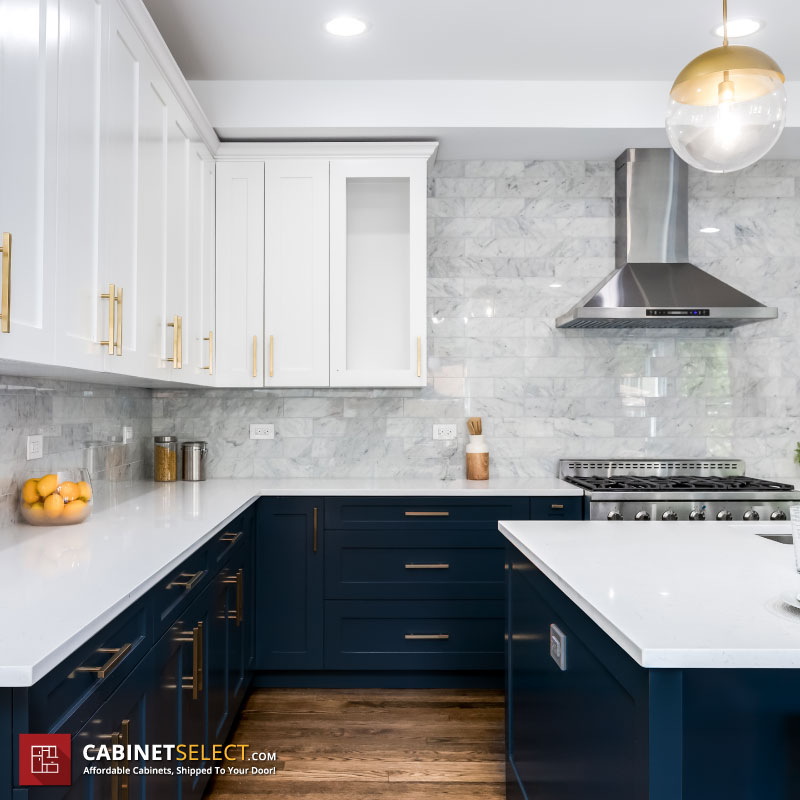 Navy Blue Shaker White Two Toned Cabinets