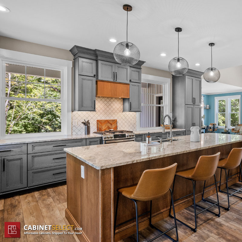 Shaker Grey Rustic Brown Kitchen Cabinets