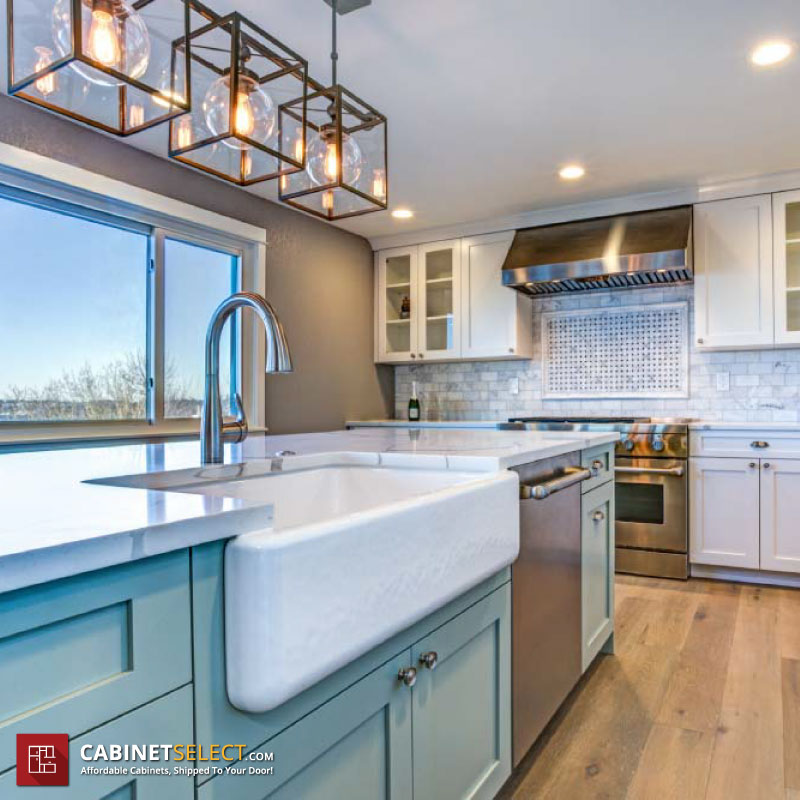 Sky Blue Shaker White Two Toned Cabinets