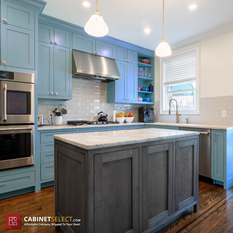 Sky Blue Smokey Grey Shaker Cabinets