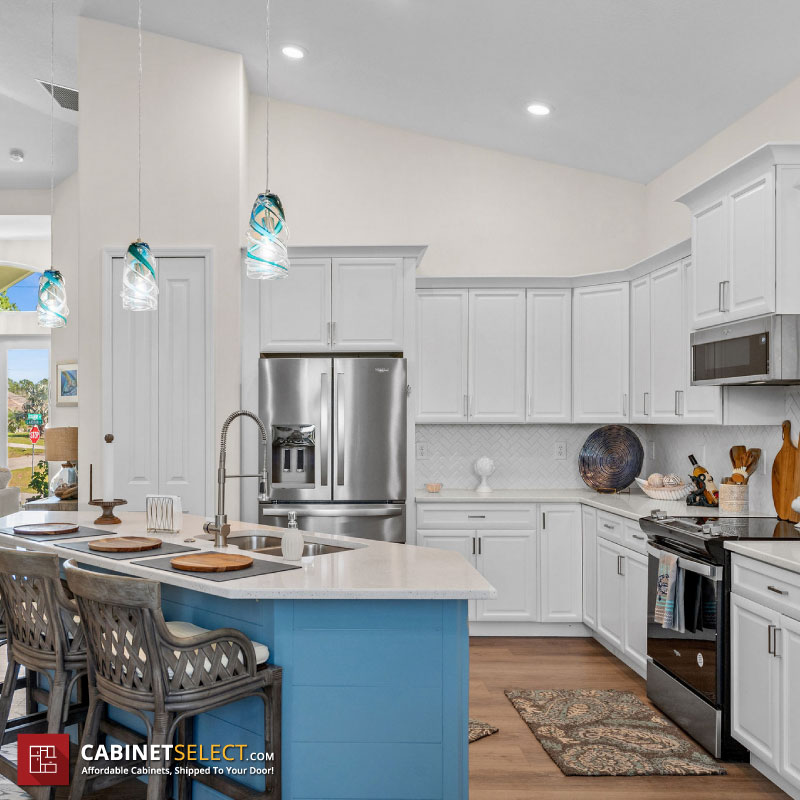 White Shaker Cabinets Sky Blue Island