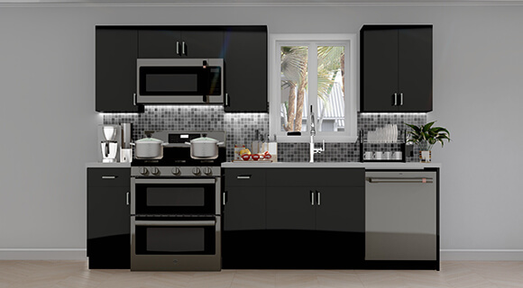 10ft Run Euro Gloss Black Kitchen Cabinet | Cabinetselect.com