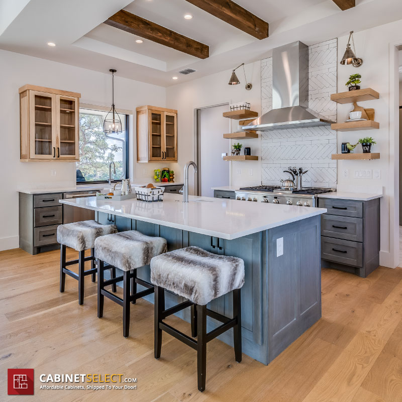 Two Toned Grey Wooden Kitchen Cabinets