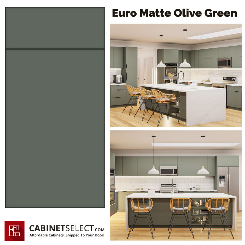 Euro Matte Olive Green Kitchen Cabinet Line