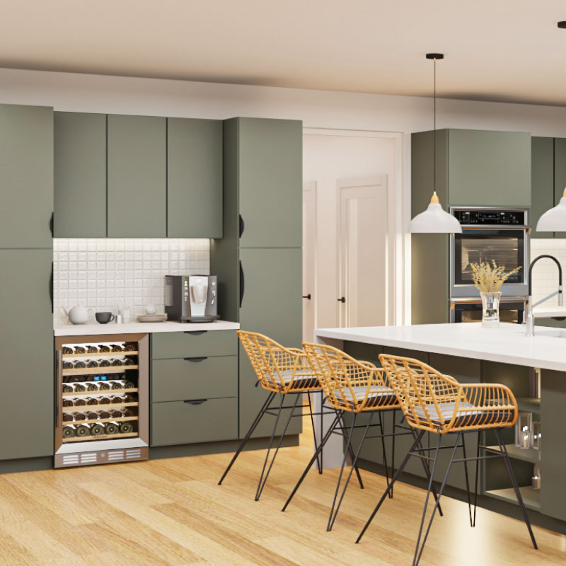 Euro Matte Olive Green Kitchen Cabinets