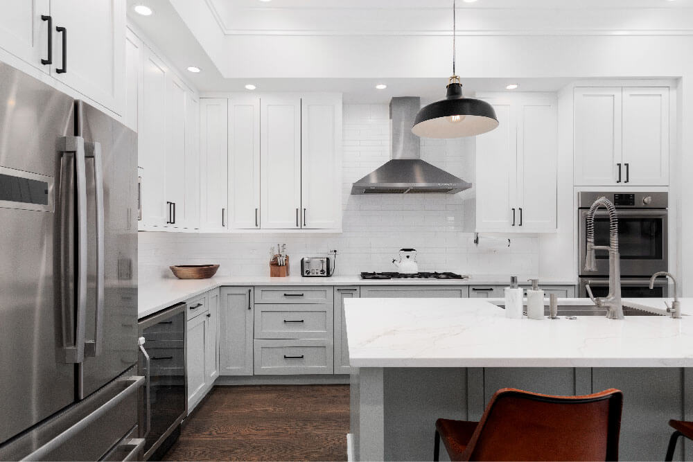 Two Toned Cabinets White Grey Shaker | Kitchen Design Inspiration | Cabinetselect.com