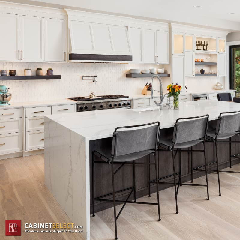 Double Shaker White Cabinets Marble Island