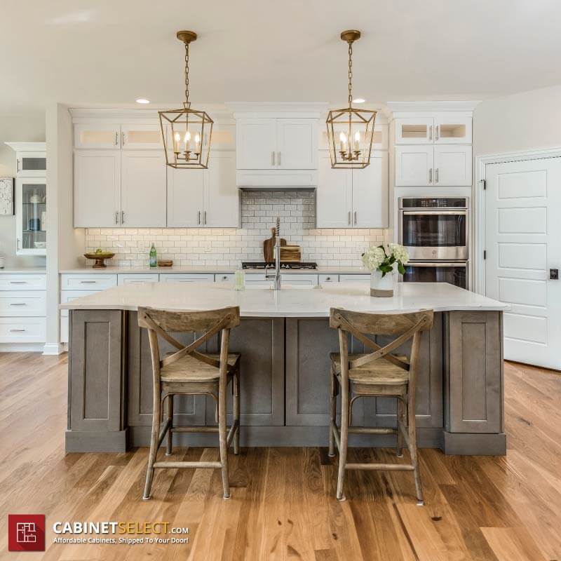 Shaker White Cabinets Brown Island