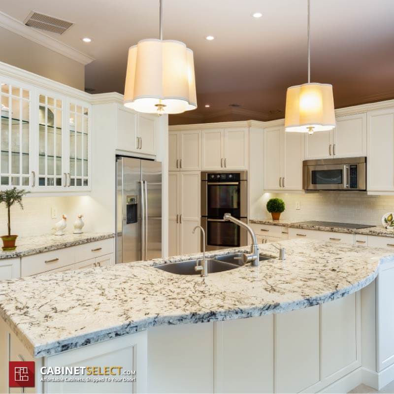 Shaker White Cabinets Granite Island