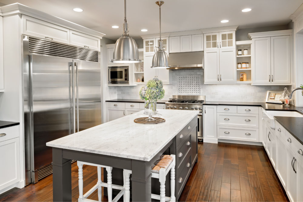 Shaker White Grey Modern Kitchen | Kitchen Design Inspiration | Cabinetselect.com