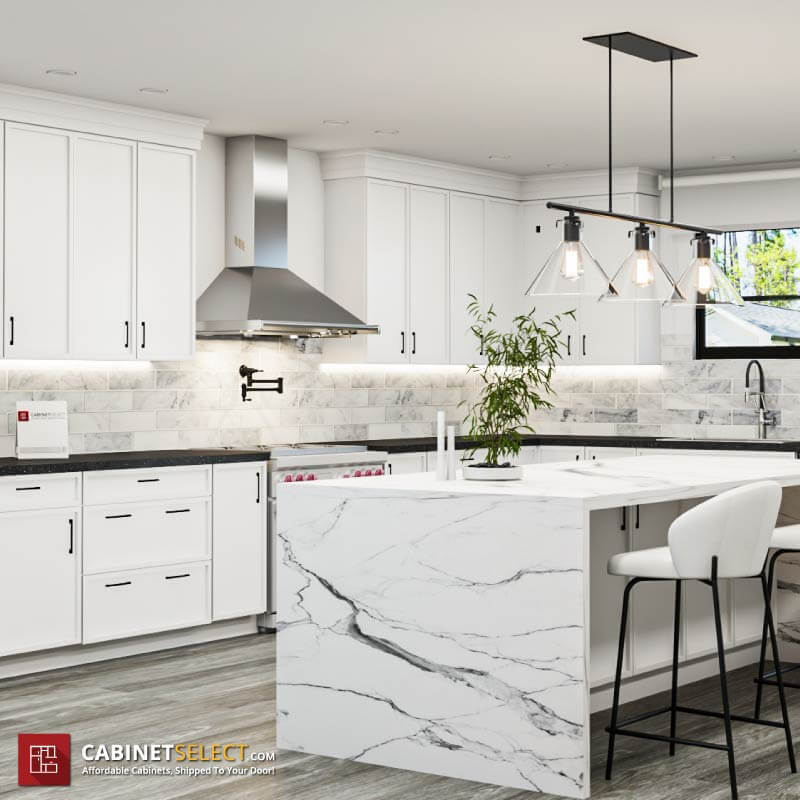 Slim Shaker White Cabinets Marble Island