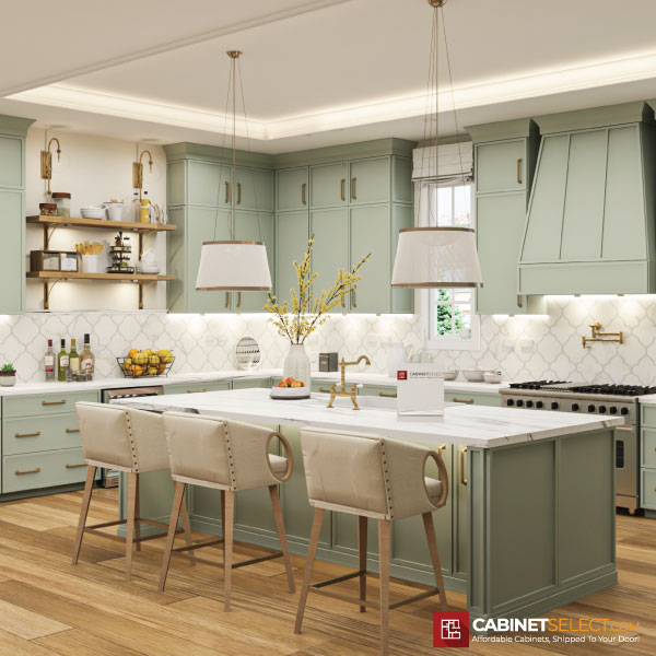 Avalon Slim Shaker Sage Green Kitchen Cabinet Line Category | Cabinet Select