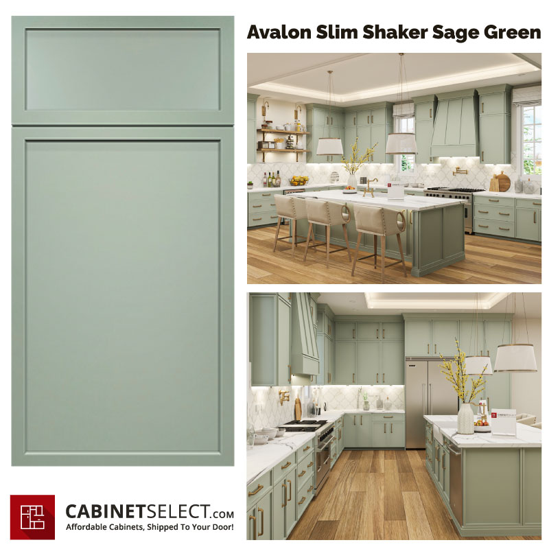 Avalon Slim Shaker Sage Green Kitchen Cabinet Line | Cabinet Select