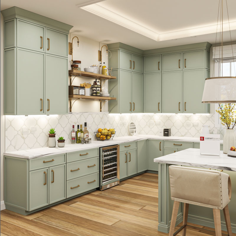 Avalon Slim Shaker Sage Green Kitchen Cabinetry | Cabinet Select