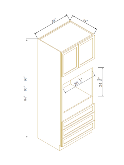 Avalon Slim Shaker White Single Oven Cabinet 33″W*96″H*24″D