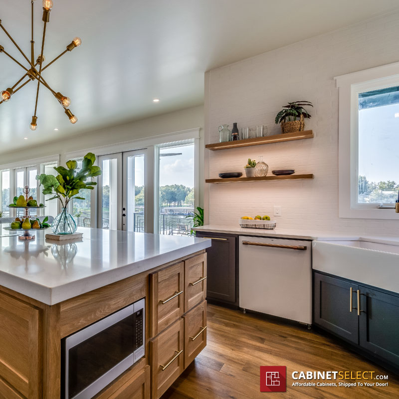 Two Toned Kitchen Black Shaker Wooden Island