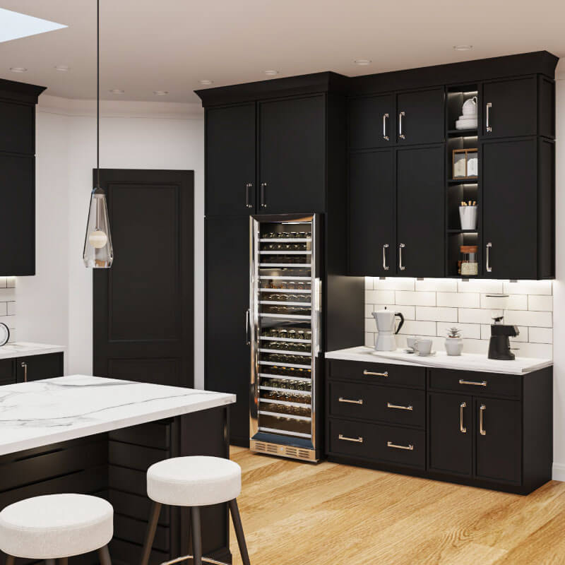 Avalon Slim Shaker Black Kitchen Closeup | Cabinet Select