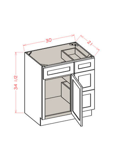 Black Shaker 30 in. W x 21 in. D x 34.5 in. H Three Right Drawer Vanity Combo Base