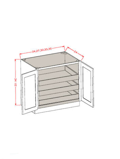 Black Shaker 36 in. W x 24 in. D x 34.5 in. H Double Full Height Door Three Rollout Shelf Base Kit