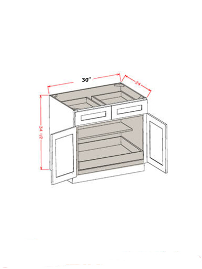 Black Shaker 30 in. W x 24 in. D x 34.5 in. H Double Door Double Drawer One Rollout Shelf Base Kit